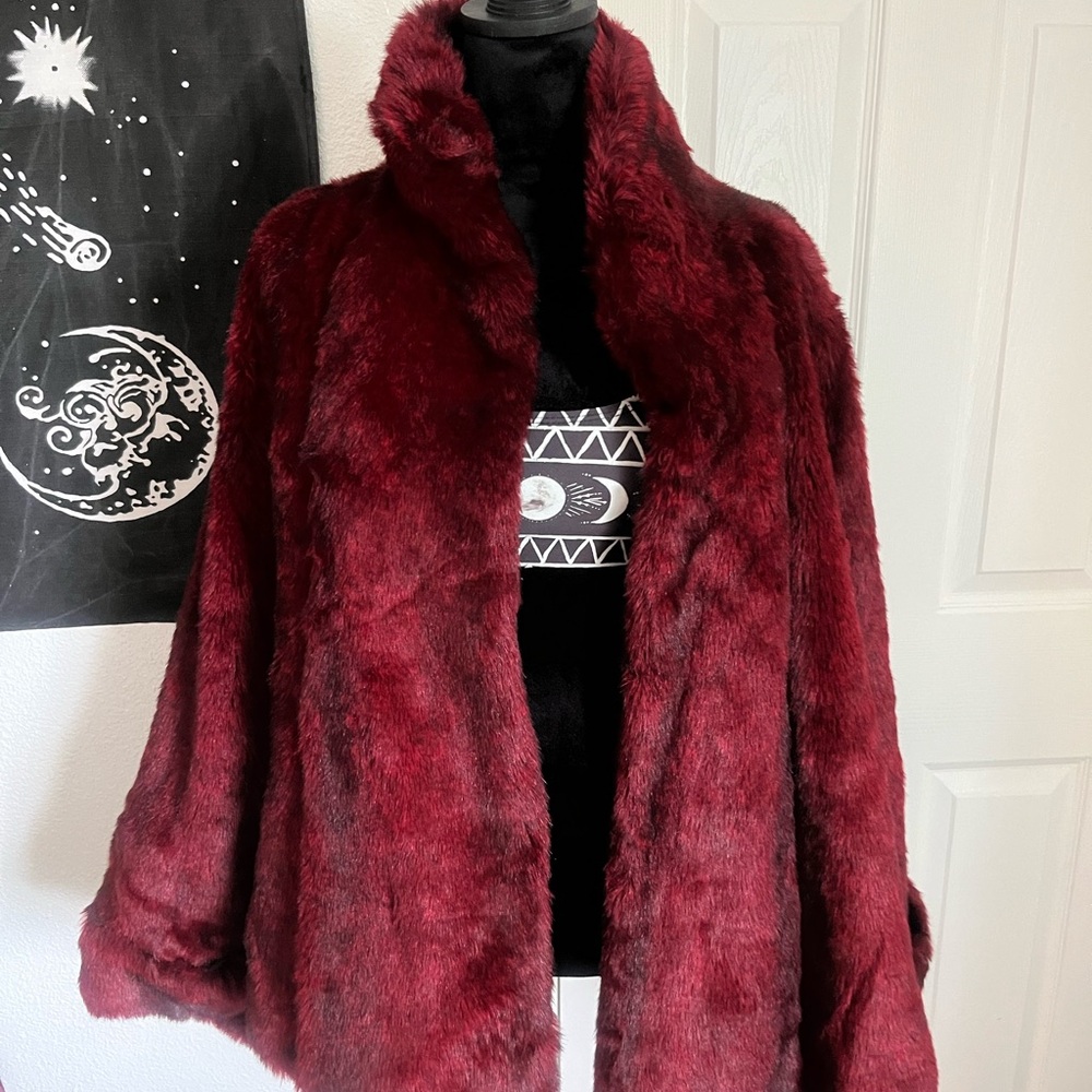 Adrienne Landau Deep Red/Burgundy Faux Fur Coat